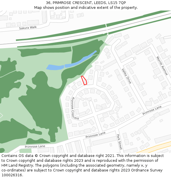 36, PRIMROSE CRESCENT, LEEDS, LS15 7QP: Location map and indicative extent of plot