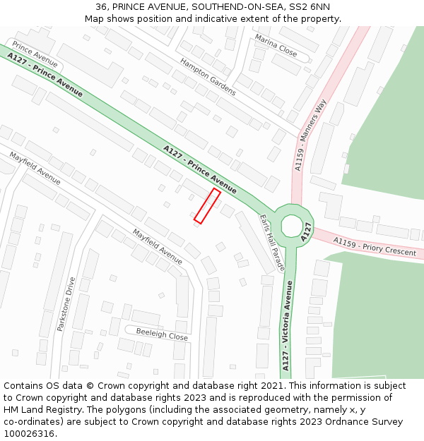 36, PRINCE AVENUE, SOUTHEND-ON-SEA, SS2 6NN: Location map and indicative extent of plot