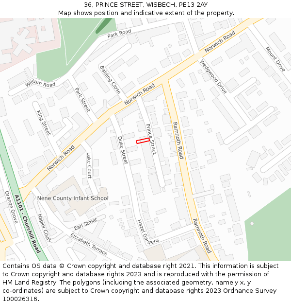 36, PRINCE STREET, WISBECH, PE13 2AY: Location map and indicative extent of plot