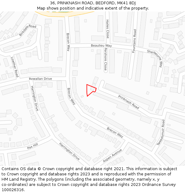 36, PRINKNASH ROAD, BEDFORD, MK41 8DJ: Location map and indicative extent of plot