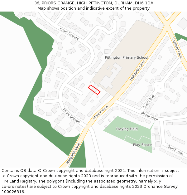 36, PRIORS GRANGE, HIGH PITTINGTON, DURHAM, DH6 1DA: Location map and indicative extent of plot