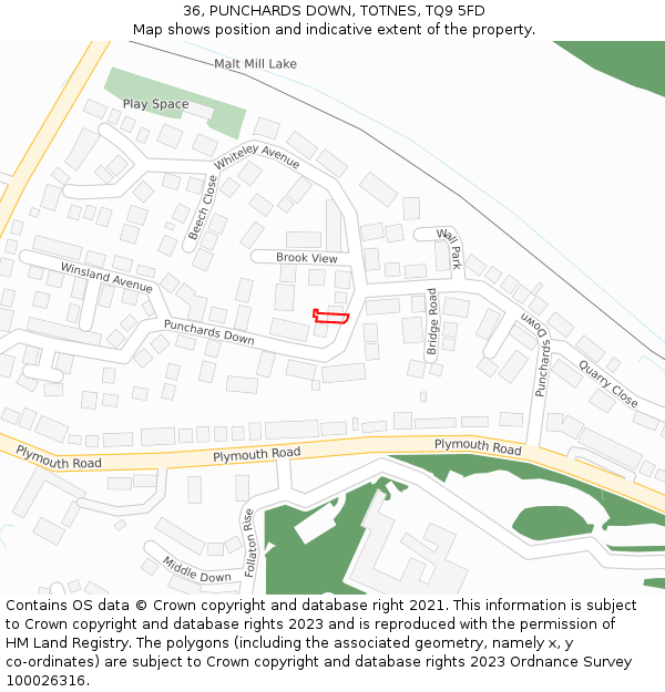 36, PUNCHARDS DOWN, TOTNES, TQ9 5FD: Location map and indicative extent of plot
