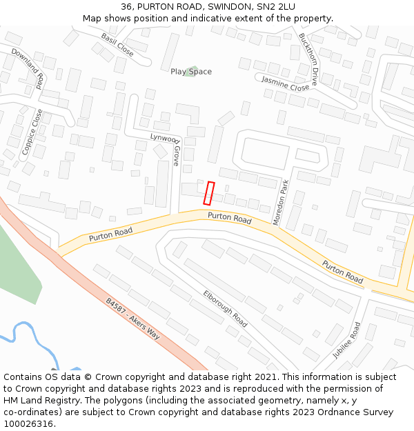 36, PURTON ROAD, SWINDON, SN2 2LU: Location map and indicative extent of plot