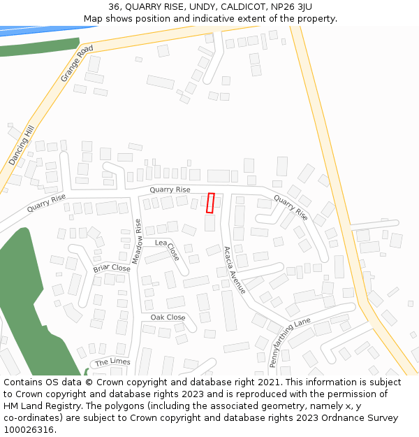 36, QUARRY RISE, UNDY, CALDICOT, NP26 3JU: Location map and indicative extent of plot