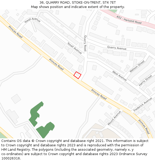 36, QUARRY ROAD, STOKE-ON-TRENT, ST4 7ET: Location map and indicative extent of plot