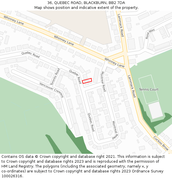 36, QUEBEC ROAD, BLACKBURN, BB2 7DA: Location map and indicative extent of plot