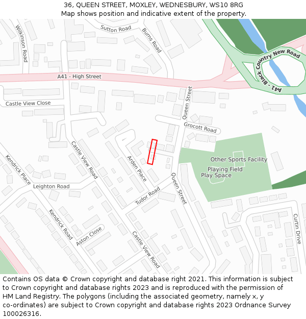 36, QUEEN STREET, MOXLEY, WEDNESBURY, WS10 8RG: Location map and indicative extent of plot