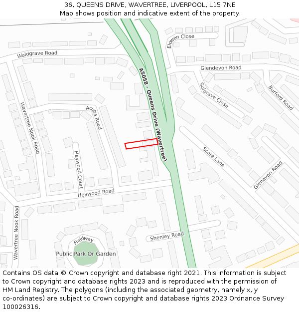 36, QUEENS DRIVE, WAVERTREE, LIVERPOOL, L15 7NE: Location map and indicative extent of plot