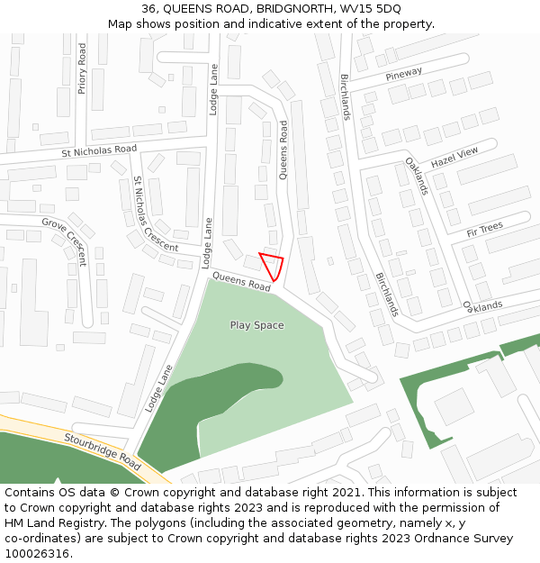 36, QUEENS ROAD, BRIDGNORTH, WV15 5DQ: Location map and indicative extent of plot