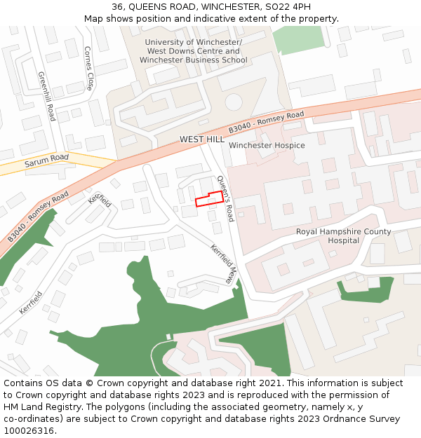 36, QUEENS ROAD, WINCHESTER, SO22 4PH: Location map and indicative extent of plot