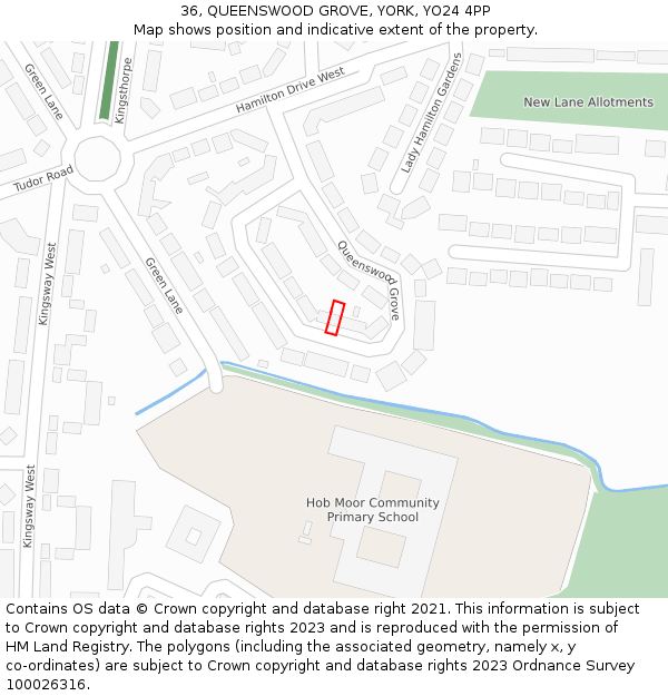 36, QUEENSWOOD GROVE, YORK, YO24 4PP: Location map and indicative extent of plot