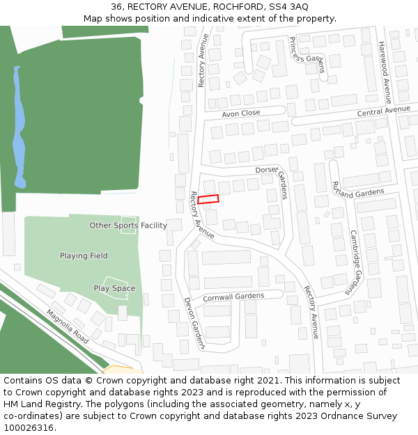 36, RECTORY AVENUE, ROCHFORD, SS4 3AQ: Location map and indicative extent of plot