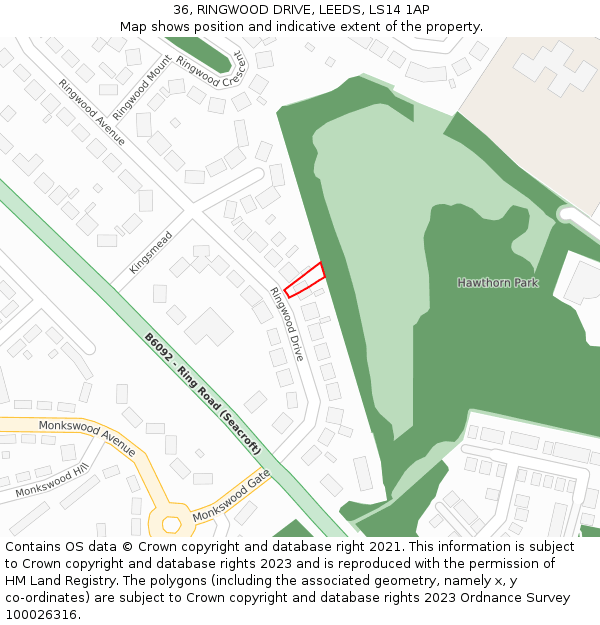 36, RINGWOOD DRIVE, LEEDS, LS14 1AP: Location map and indicative extent of plot