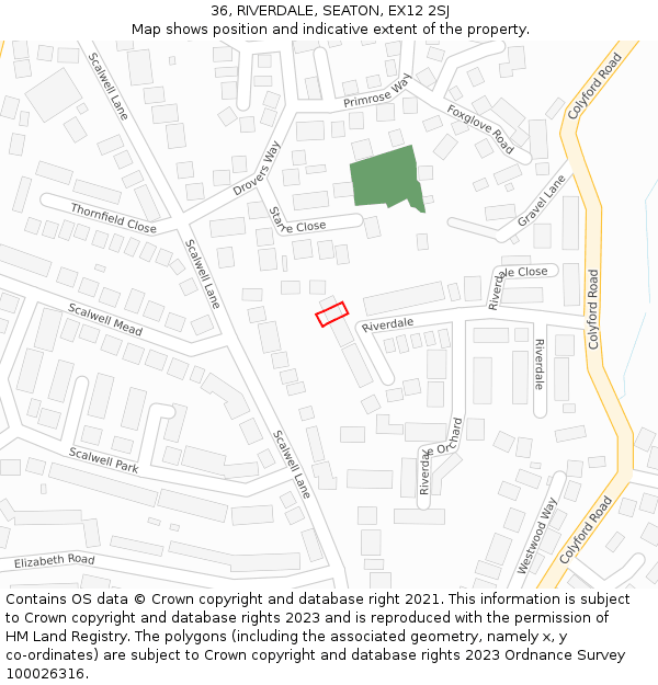 36, RIVERDALE, SEATON, EX12 2SJ: Location map and indicative extent of plot