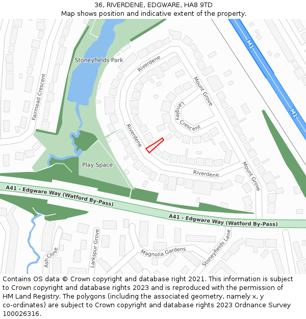 36, RIVERDENE, EDGWARE, HA8 9TD: Location map and indicative extent of plot