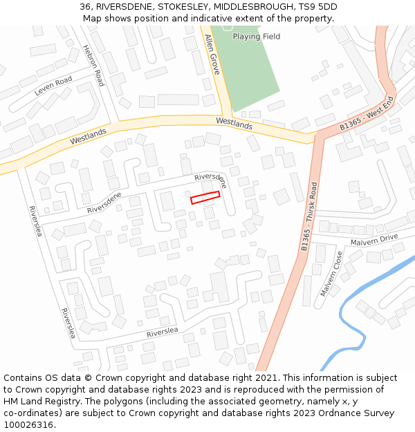 36, RIVERSDENE, STOKESLEY, MIDDLESBROUGH, TS9 5DD: Location map and indicative extent of plot