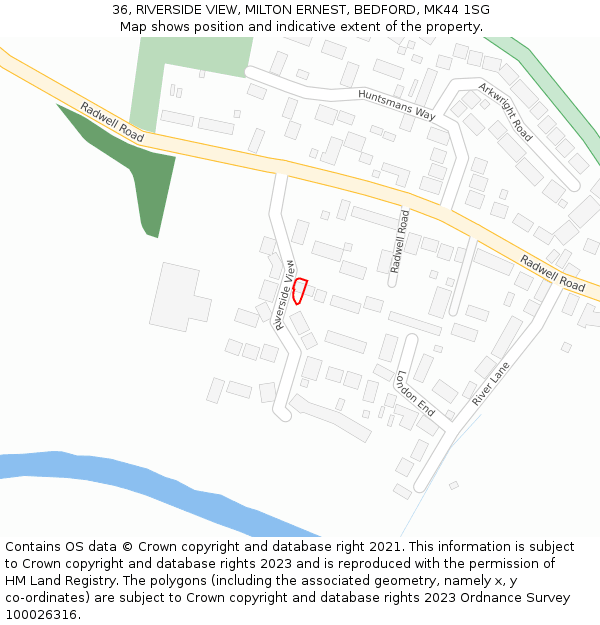 36, RIVERSIDE VIEW, MILTON ERNEST, BEDFORD, MK44 1SG: Location map and indicative extent of plot