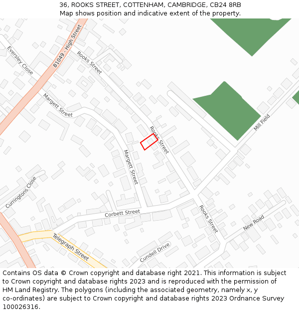 36, ROOKS STREET, COTTENHAM, CAMBRIDGE, CB24 8RB: Location map and indicative extent of plot