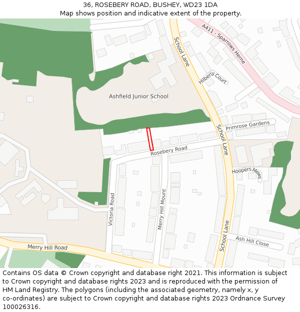 36, ROSEBERY ROAD, BUSHEY, WD23 1DA: Location map and indicative extent of plot