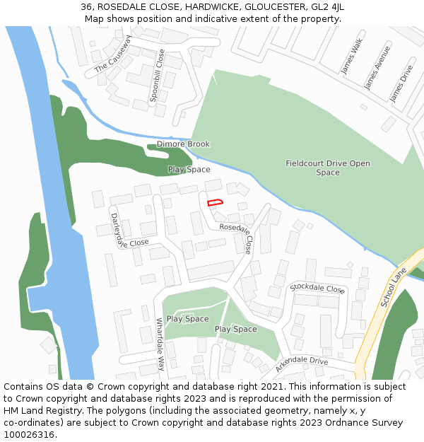 36, ROSEDALE CLOSE, HARDWICKE, GLOUCESTER, GL2 4JL: Location map and indicative extent of plot