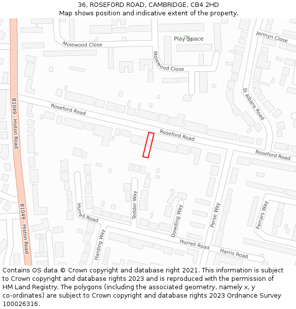 36, ROSEFORD ROAD, CAMBRIDGE, CB4 2HD: Location map and indicative extent of plot