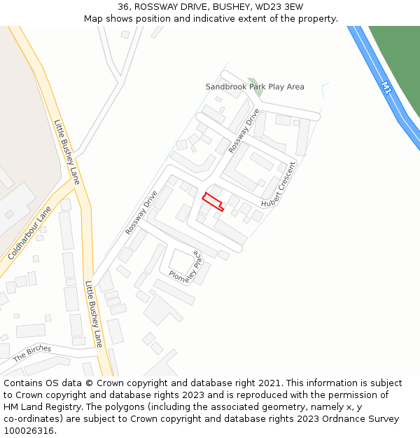 36, ROSSWAY DRIVE, BUSHEY, WD23 3EW: Location map and indicative extent of plot