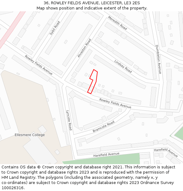 36, ROWLEY FIELDS AVENUE, LEICESTER, LE3 2ES: Location map and indicative extent of plot