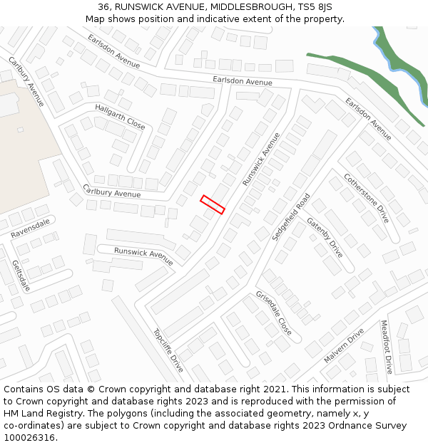 36, RUNSWICK AVENUE, MIDDLESBROUGH, TS5 8JS: Location map and indicative extent of plot
