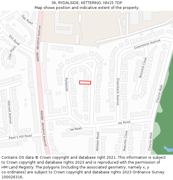 36, RYDALSIDE, KETTERING, NN15 7DP: Location map and indicative extent of plot