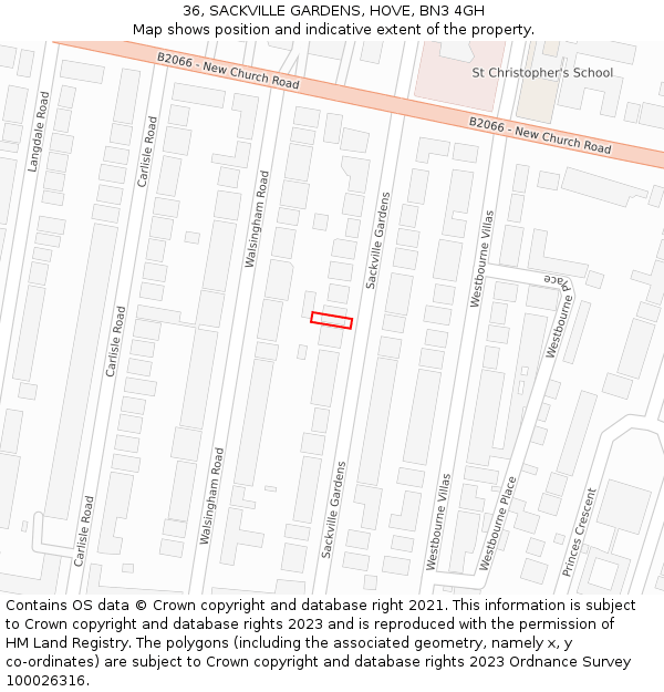 36, SACKVILLE GARDENS, HOVE, BN3 4GH: Location map and indicative extent of plot