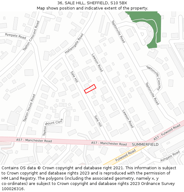 36, SALE HILL, SHEFFIELD, S10 5BX: Location map and indicative extent of plot