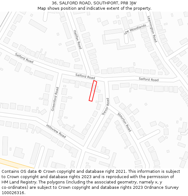 36, SALFORD ROAD, SOUTHPORT, PR8 3JW: Location map and indicative extent of plot