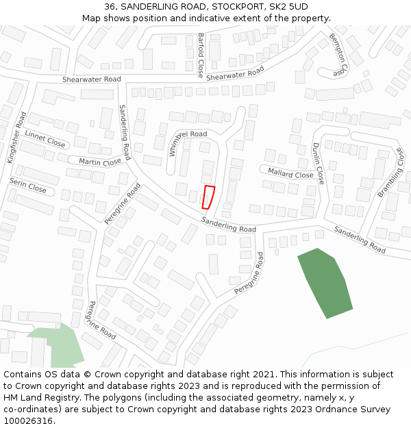 36, SANDERLING ROAD, STOCKPORT, SK2 5UD: Location map and indicative extent of plot