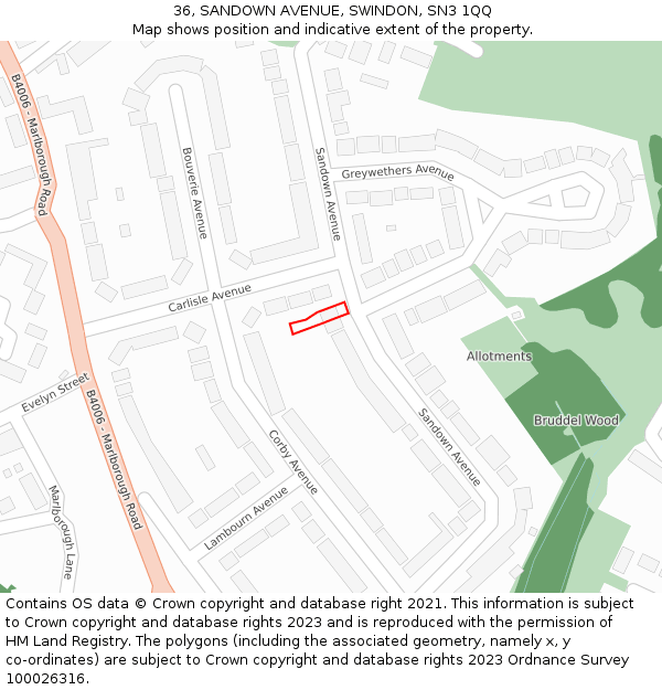 36, SANDOWN AVENUE, SWINDON, SN3 1QQ: Location map and indicative extent of plot