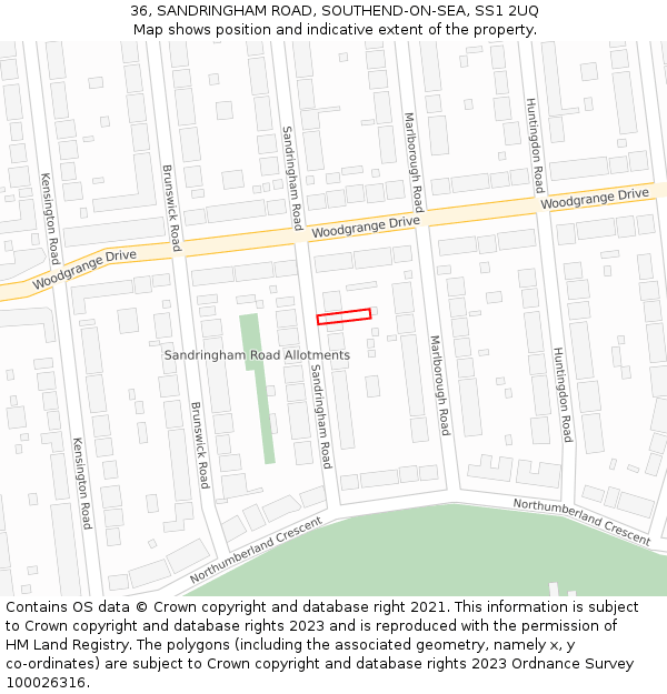 36, SANDRINGHAM ROAD, SOUTHEND-ON-SEA, SS1 2UQ: Location map and indicative extent of plot