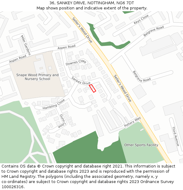 36, SANKEY DRIVE, NOTTINGHAM, NG6 7DT: Location map and indicative extent of plot