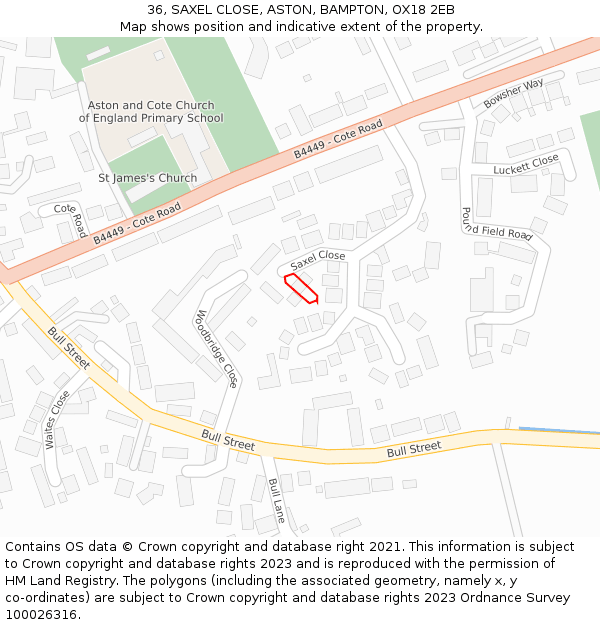 36, SAXEL CLOSE, ASTON, BAMPTON, OX18 2EB: Location map and indicative extent of plot