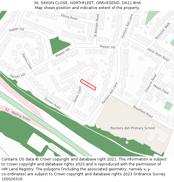 36, SAXON CLOSE, NORTHFLEET, GRAVESEND, DA11 8HA: Location map and indicative extent of plot