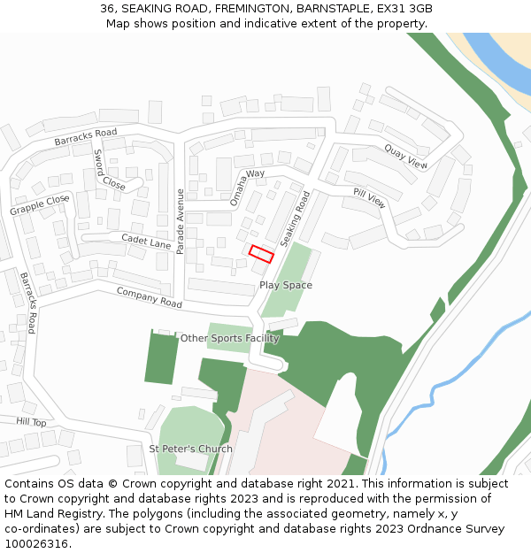 36, SEAKING ROAD, FREMINGTON, BARNSTAPLE, EX31 3GB: Location map and indicative extent of plot