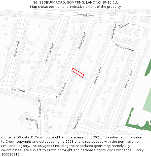 36, SEDBURY ROAD, SOMPTING, LANCING, BN15 0LL: Location map and indicative extent of plot