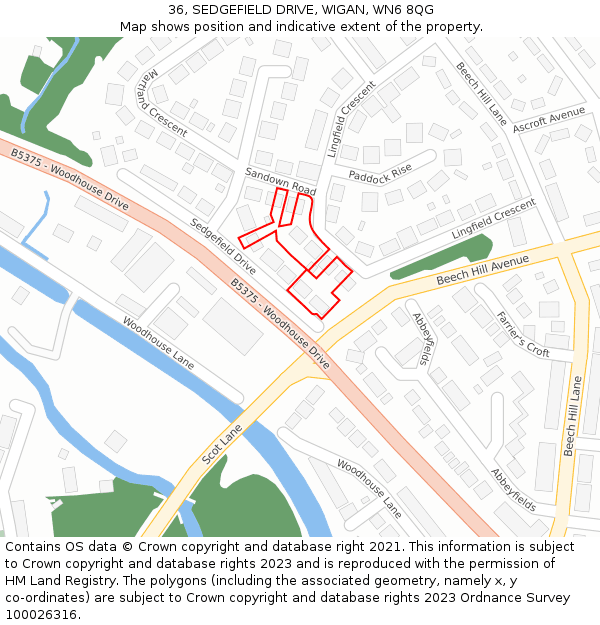 36, SEDGEFIELD DRIVE, WIGAN, WN6 8QG: Location map and indicative extent of plot