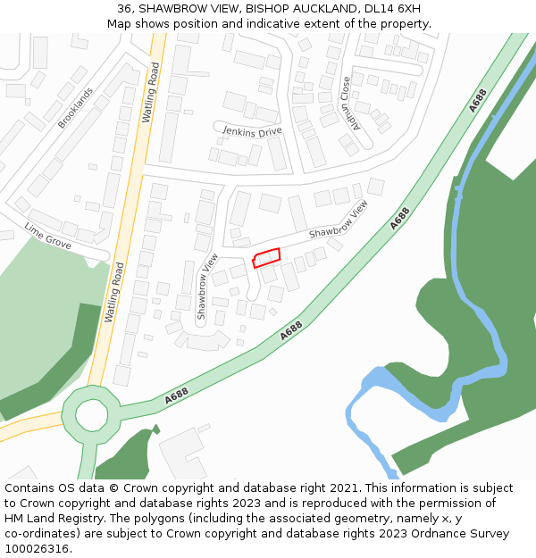 36, SHAWBROW VIEW, BISHOP AUCKLAND, DL14 6XH: Location map and indicative extent of plot