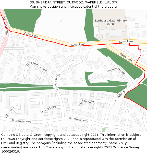 36, SHERIDAN STREET, OUTWOOD, WAKEFIELD, WF1 3TP: Location map and indicative extent of plot