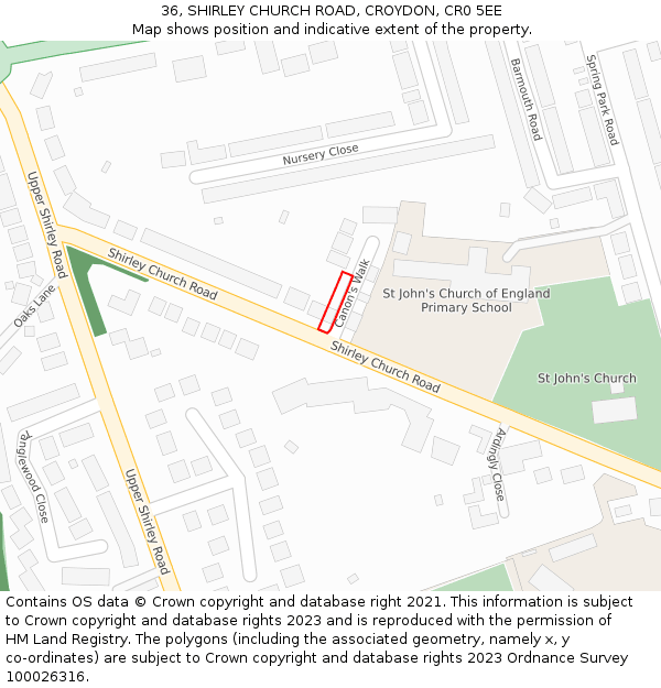 36, SHIRLEY CHURCH ROAD, CROYDON, CR0 5EE: Location map and indicative extent of plot