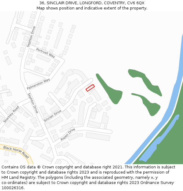 36, SINCLAIR DRIVE, LONGFORD, COVENTRY, CV6 6QX: Location map and indicative extent of plot