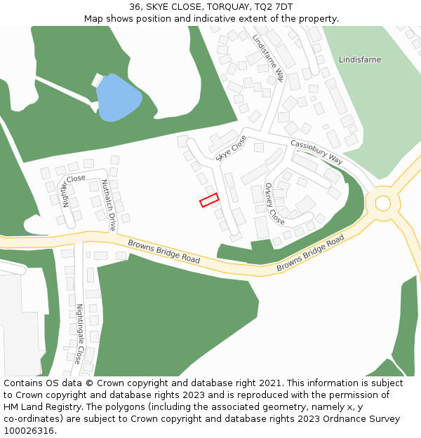 36, SKYE CLOSE, TORQUAY, TQ2 7DT: Location map and indicative extent of plot