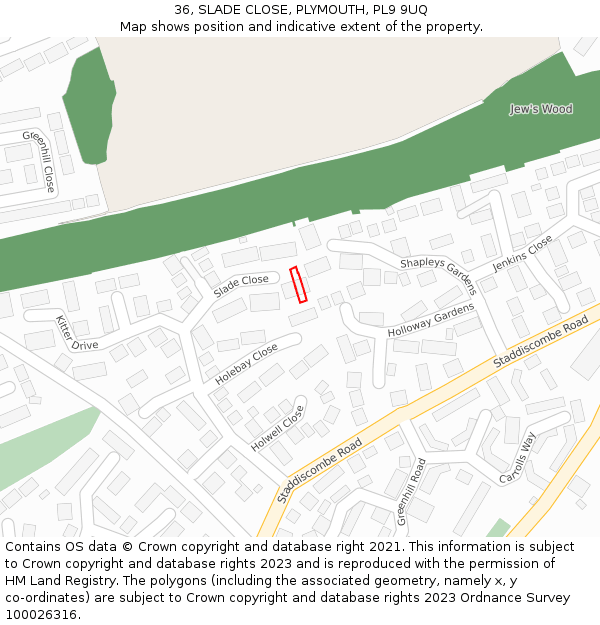 36, SLADE CLOSE, PLYMOUTH, PL9 9UQ: Location map and indicative extent of plot