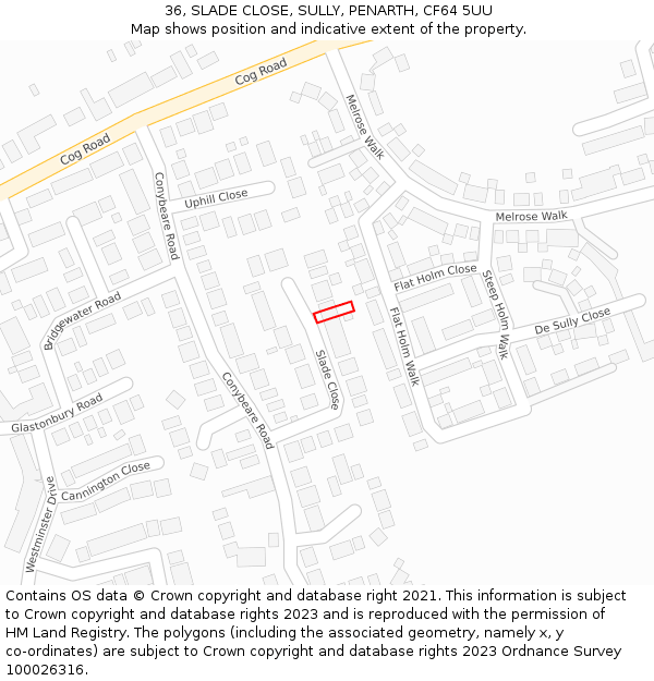 36, SLADE CLOSE, SULLY, PENARTH, CF64 5UU: Location map and indicative extent of plot