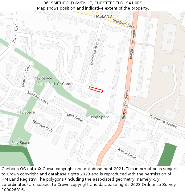 36, SMITHFIELD AVENUE, CHESTERFIELD, S41 0PS: Location map and indicative extent of plot