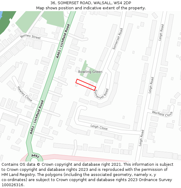 36, SOMERSET ROAD, WALSALL, WS4 2DP: Location map and indicative extent of plot